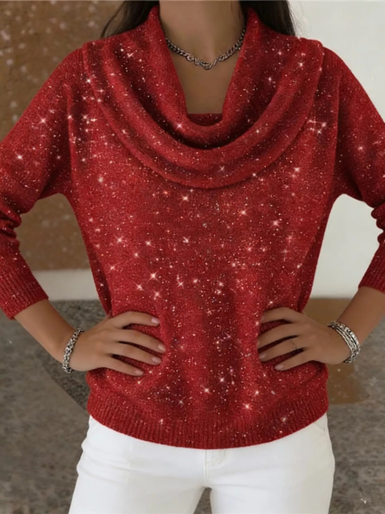 Full Size Solid Color Cowl Neck Sweater Plus Size