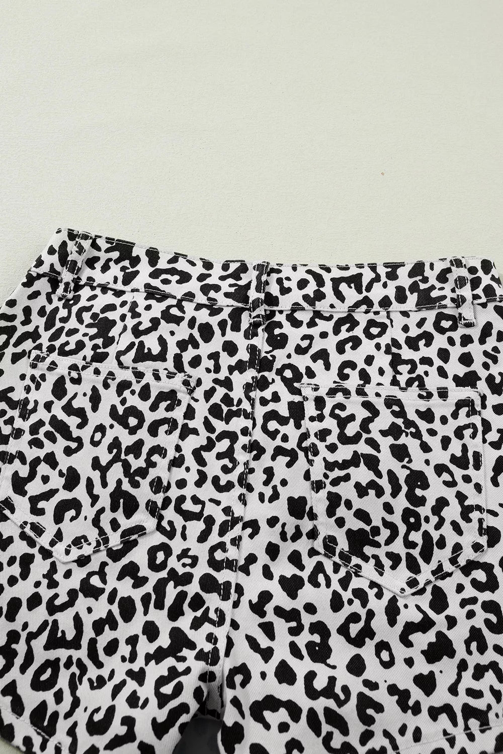 Leopard Print Button Overlap Denim Shorts