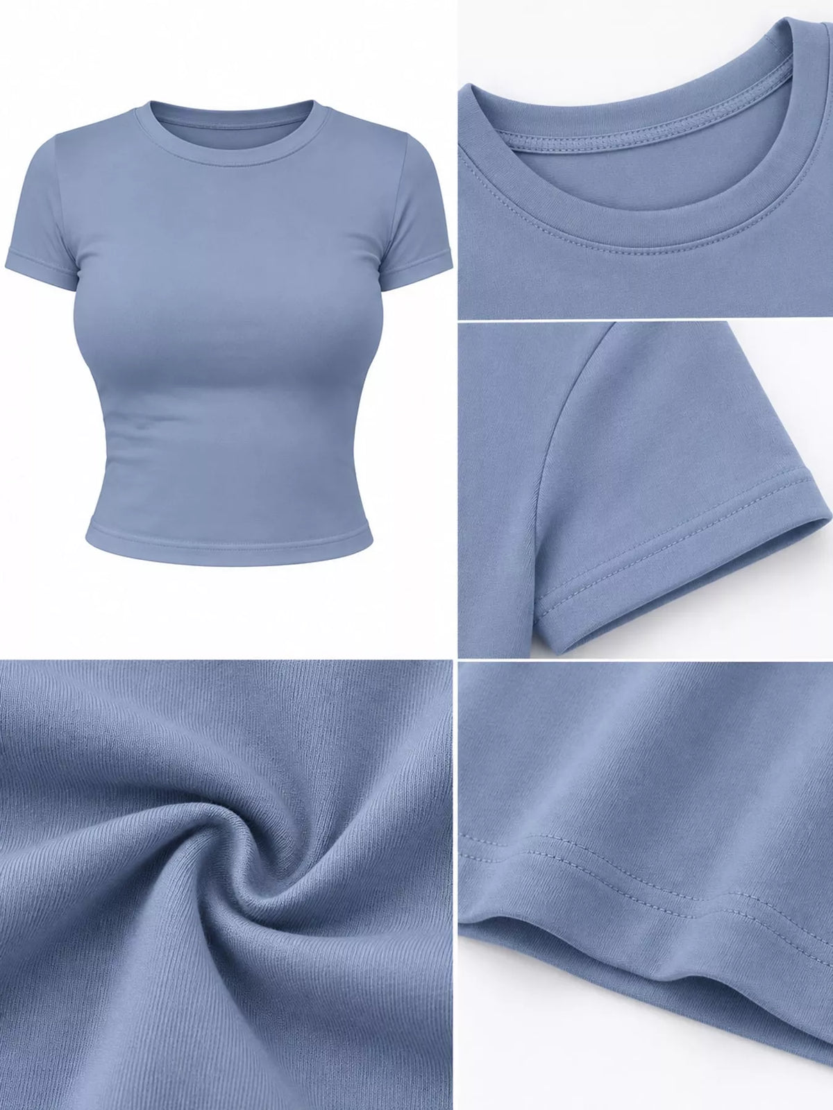 Slim Fit Basic Crew Neck Short Sleeve Crop T-Shirt