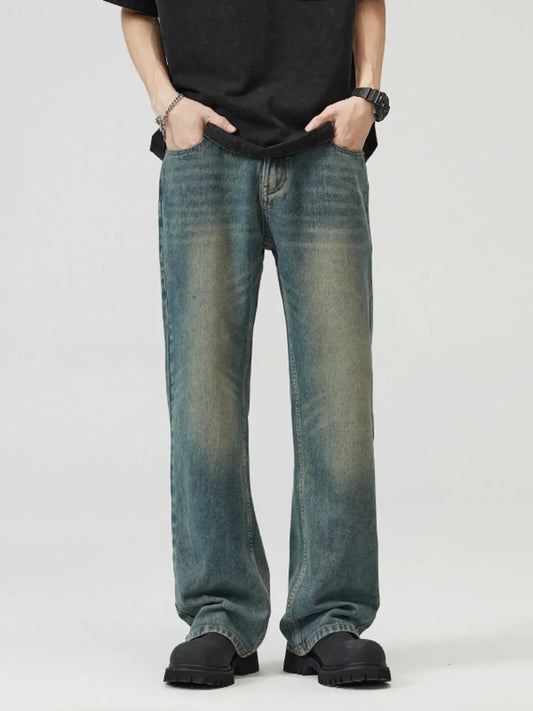 Men's Full Size Washed Straight Leg Jeans Plus Size