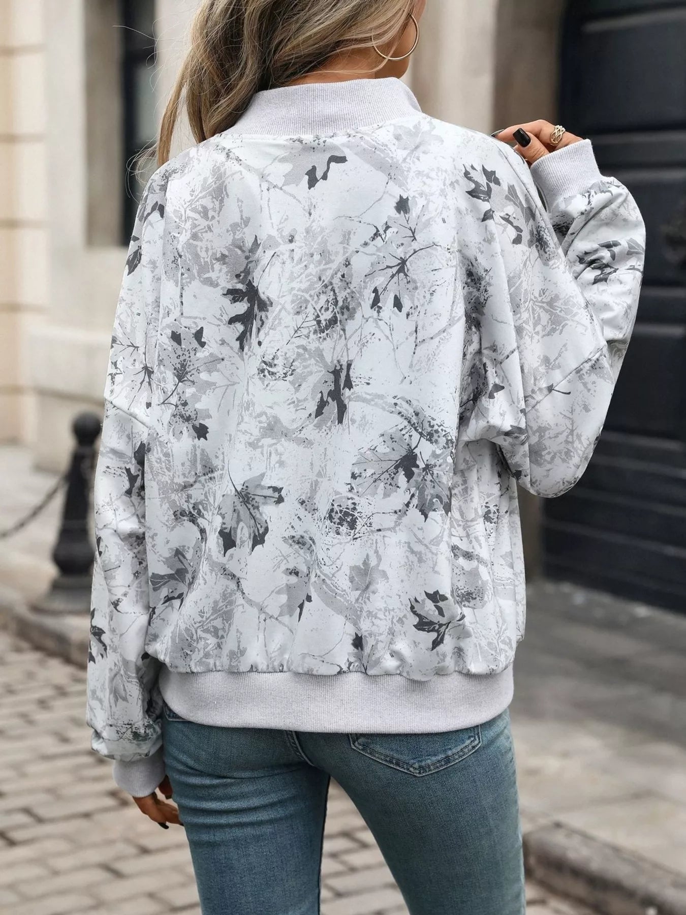 Printed Zip Up Long Sleeve Sweatshirt
