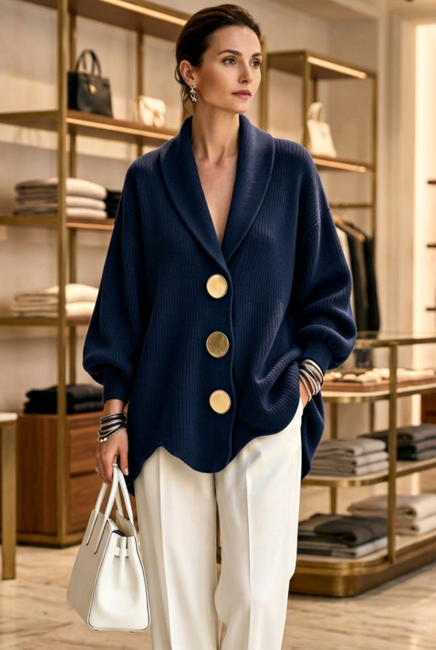 Women's Corduroy Long-Sleeve Top with Metal Buttons