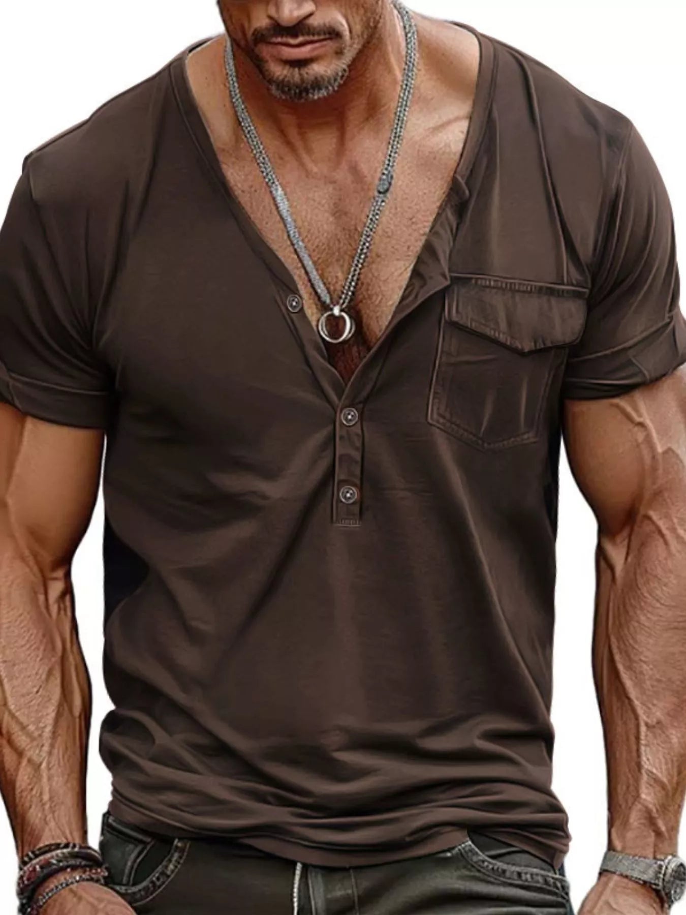 Men's Full Size Casual Button Detail Short Sleeve T-Shirt Plus Size