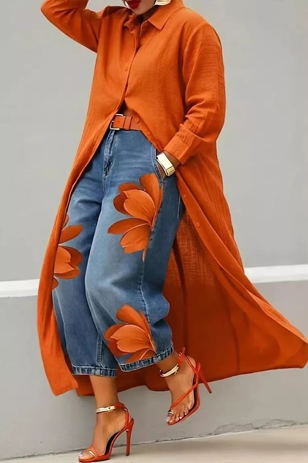Button Up Long Sleeve Longline Shirt