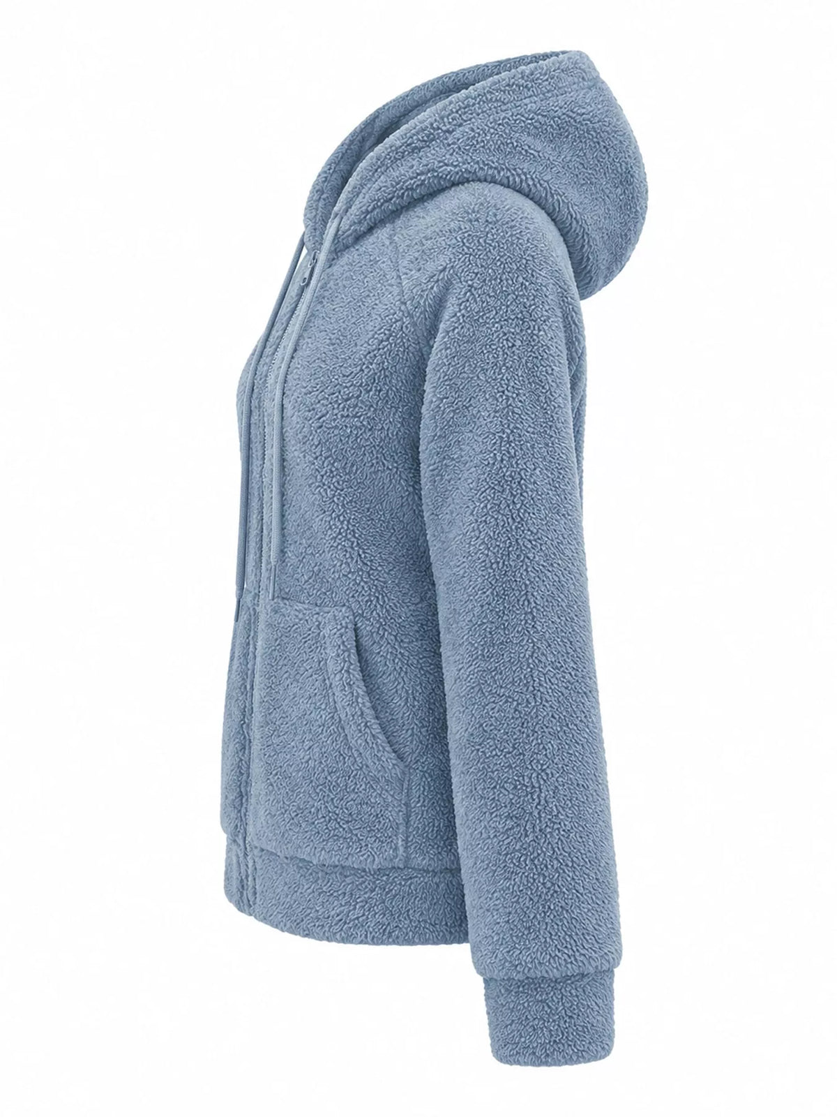 Drawstring Sherpa Zip-Up Hoodie