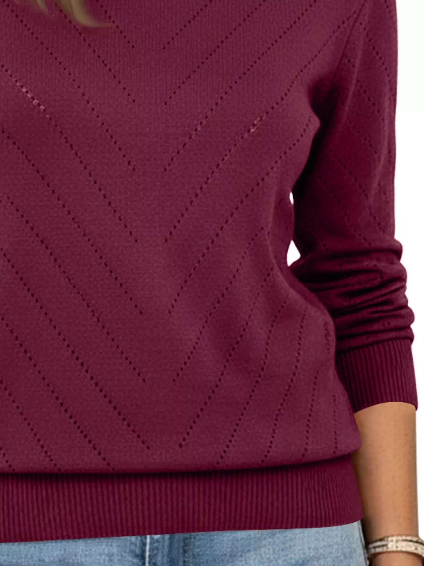 Openwork Round Neck Sweater