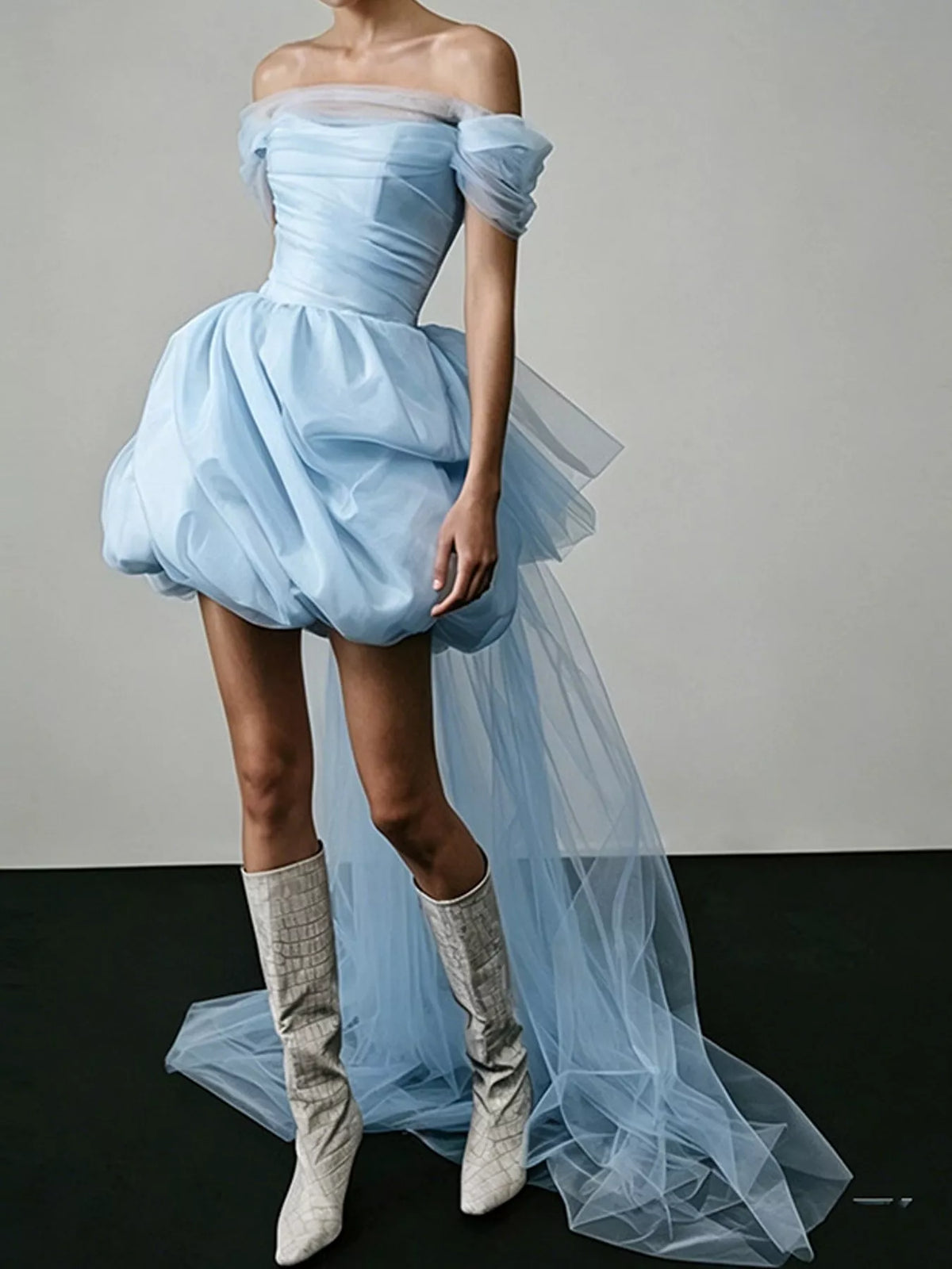 Full Size Off-Shoulder Tulle Bubble Mini Dress Plus Size