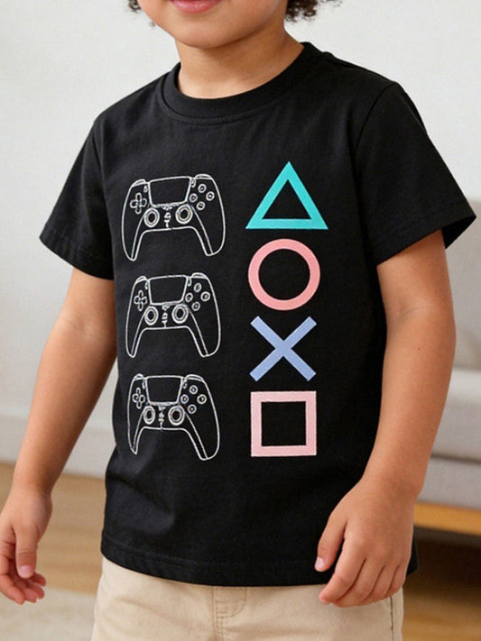 Children's Gaming Controller Graphic Round Neck T-Shirt