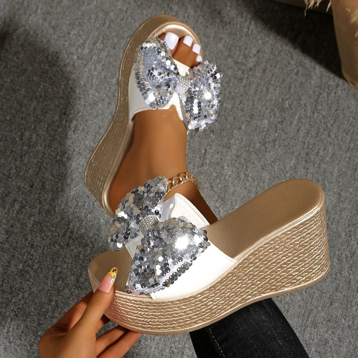 Sequin Open Toe Platform Sandals