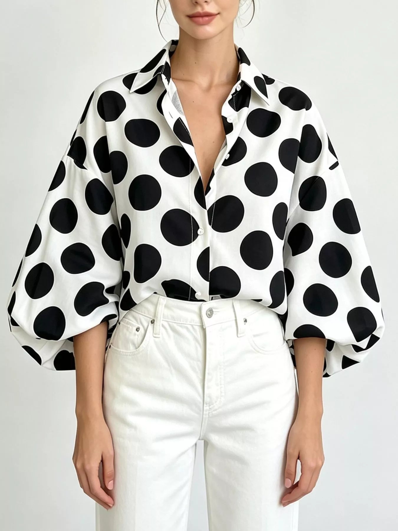 Polka Dot Puff Sleeve Shirt