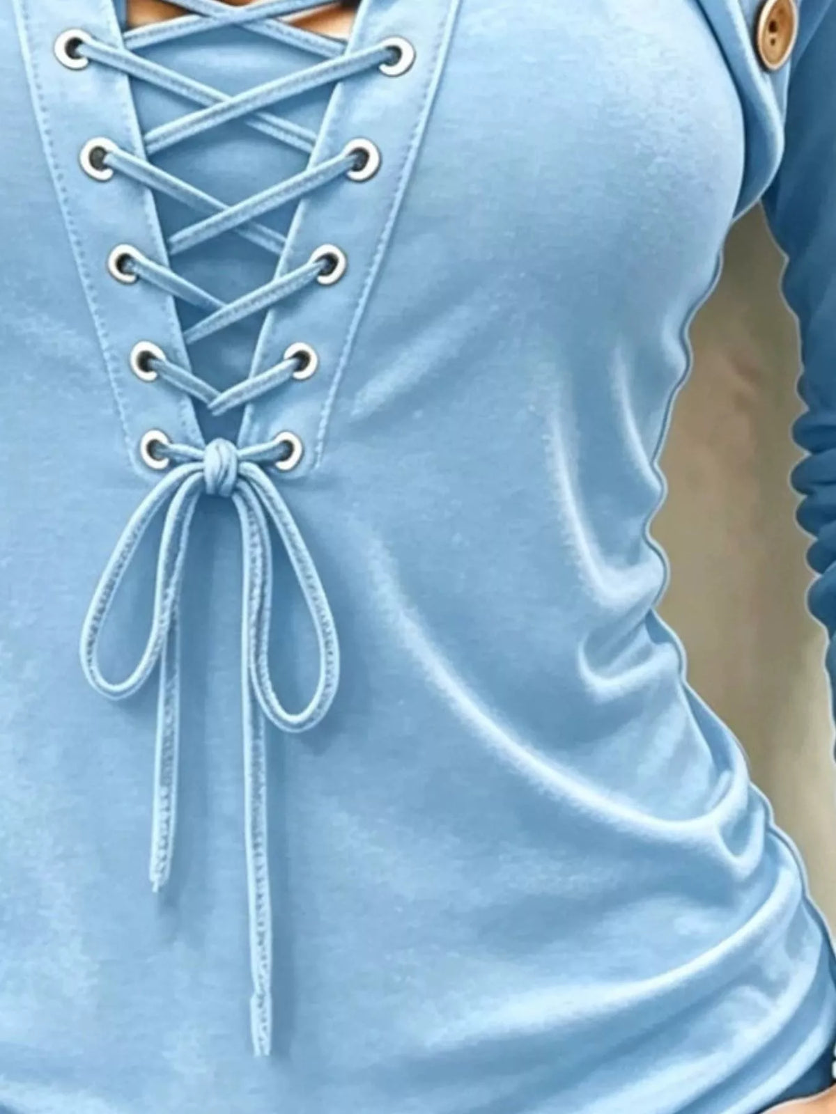 Full Size Long Sleeve Lace-Up Front Slim Fit T-Shirt Plus Size