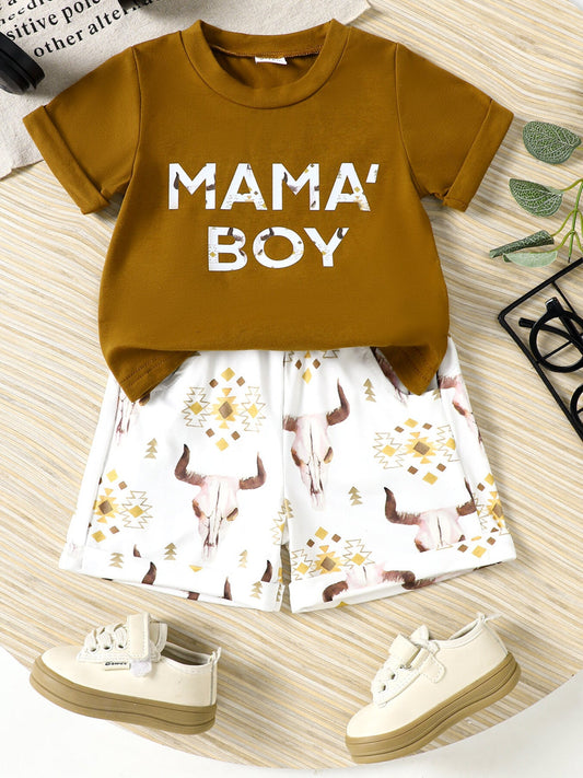Children's Mama' Boy Graphic Casual Tee and Shorts Set