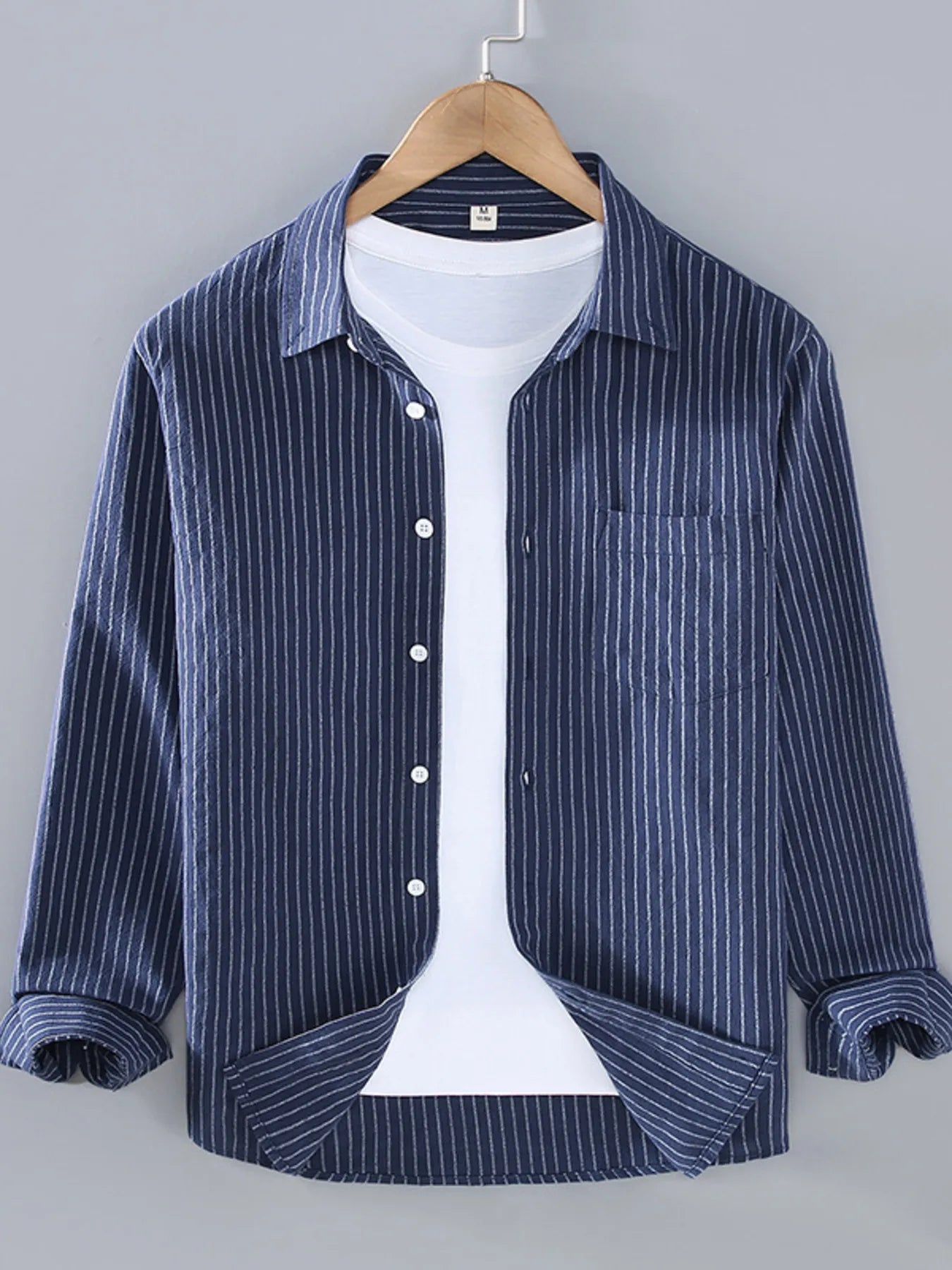 Men's Plus Size Striped Button Up Long Sleeve Shirt