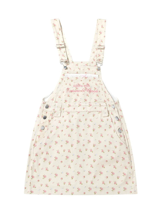 Floral Print Square Neck Overall Dress