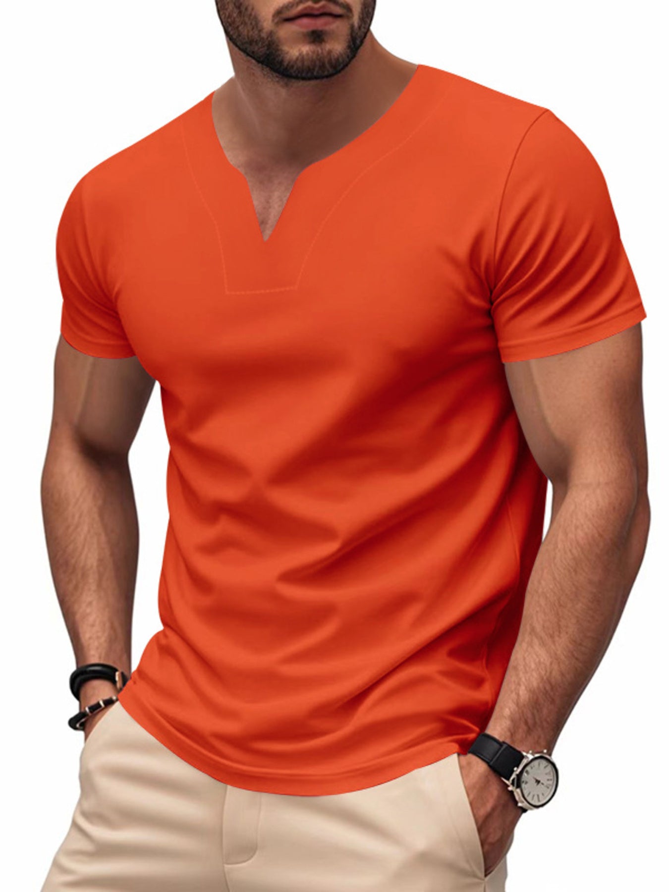 Men's Full Size Casual V-Neck Short Sleeve T-Shirt Plus Size