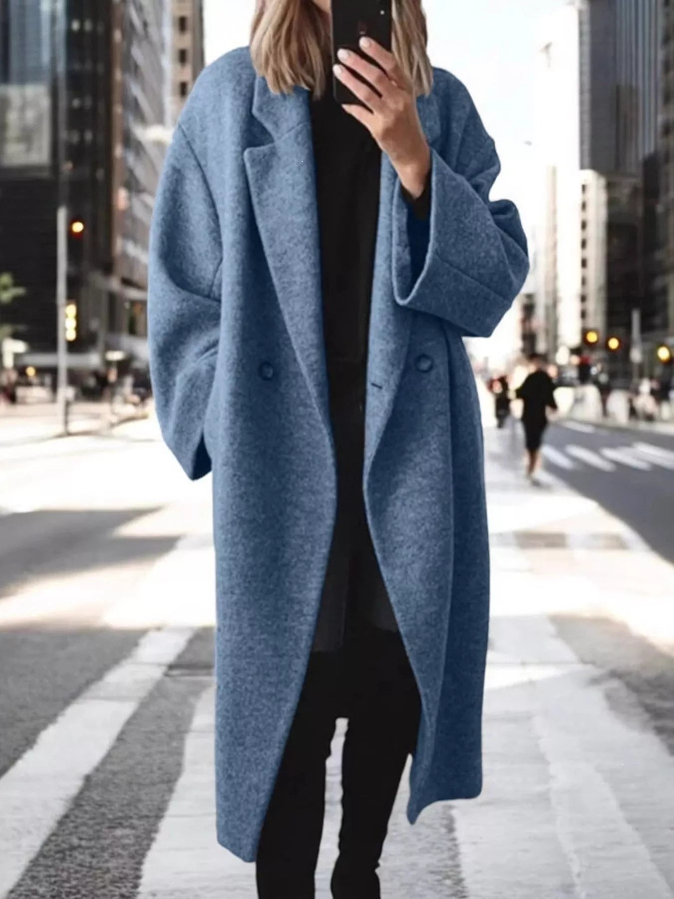 Full Size Lapel Collar Wool Blend Longline Coat Plus Size