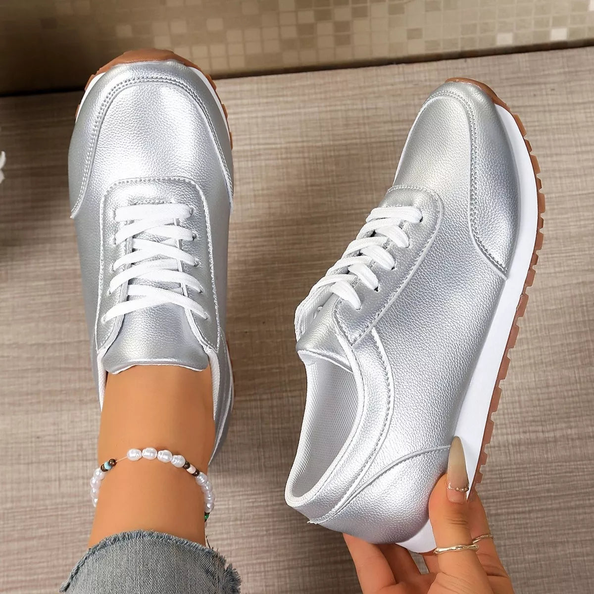 Round Toe Lace Up Sneakers