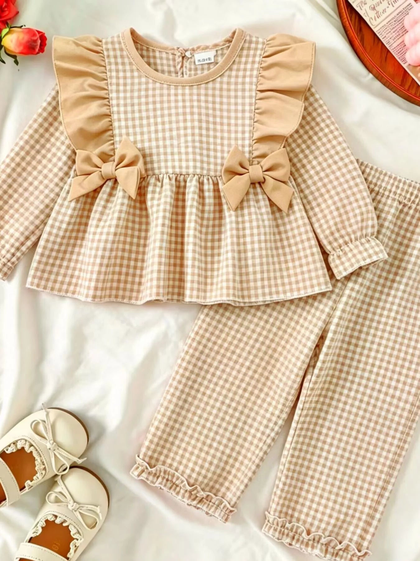 Children's Ruffled Plaid Top and Pants Set