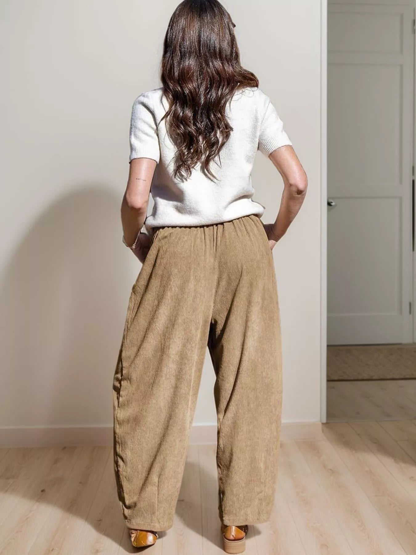 Casual Corduroy Wide Leg Pants with Pockets
