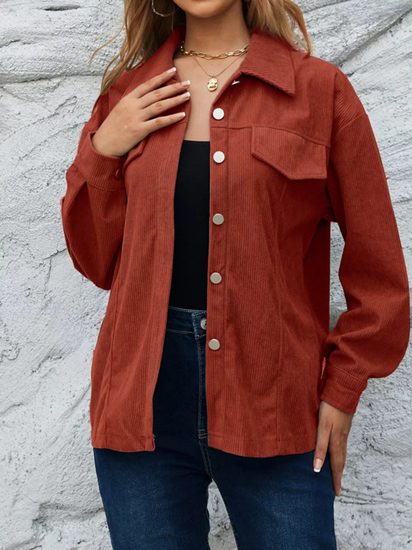 Corduroy Button-Down Shirt with Chest Pockets