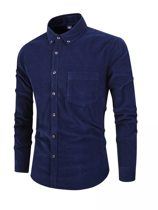 Men's Full Size Corduroy Long Sleeve Button-Down Shirt Plus Size