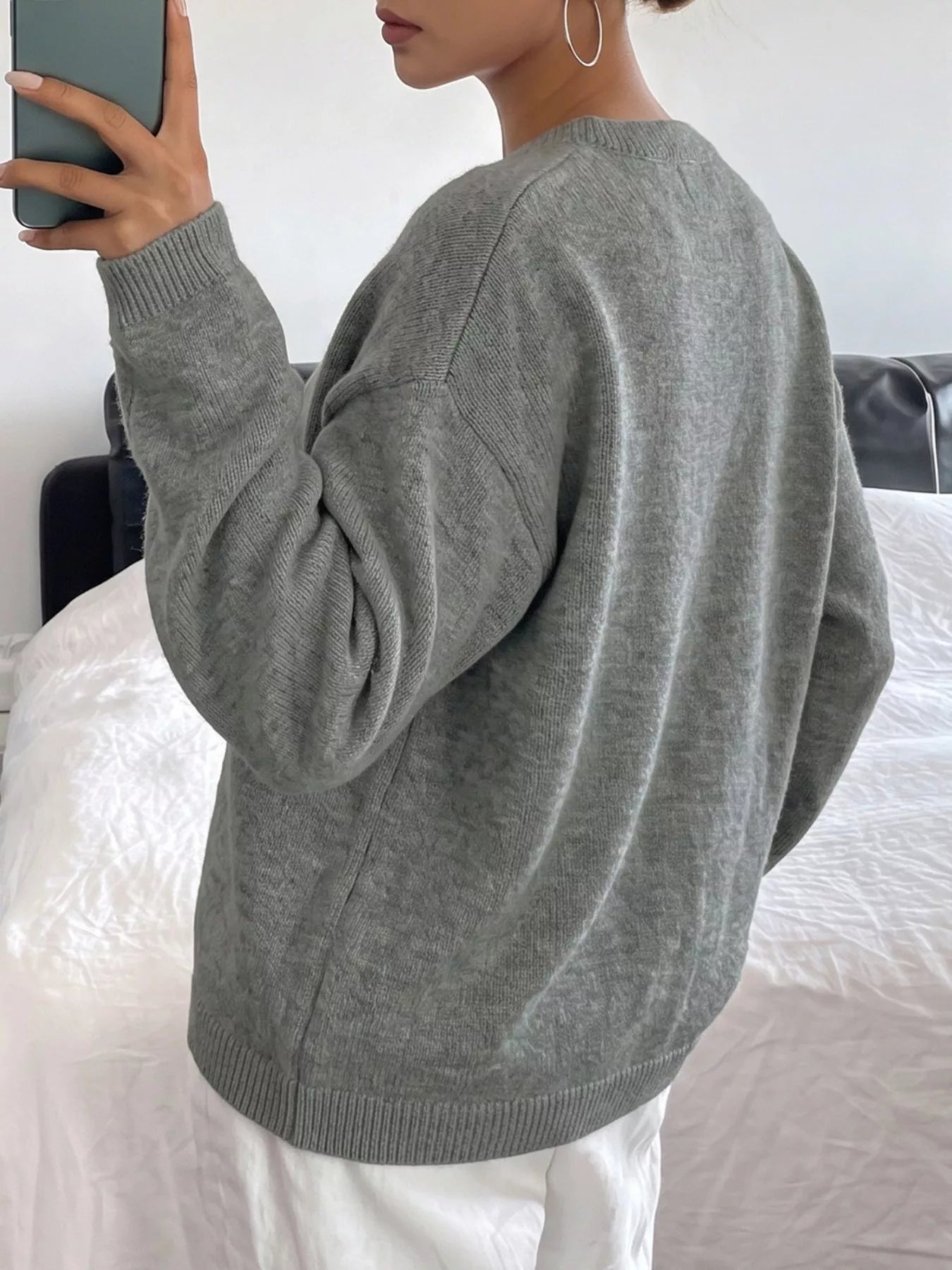 Star-Patterned Dropped Shoulder Sweater