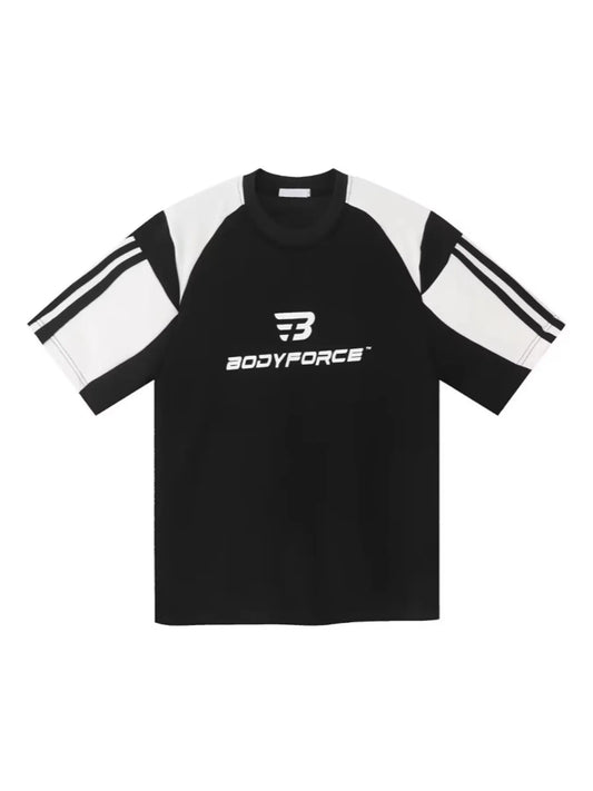 Men's Full Size Contrast Panels Round Neck T-Shirt Plus Size