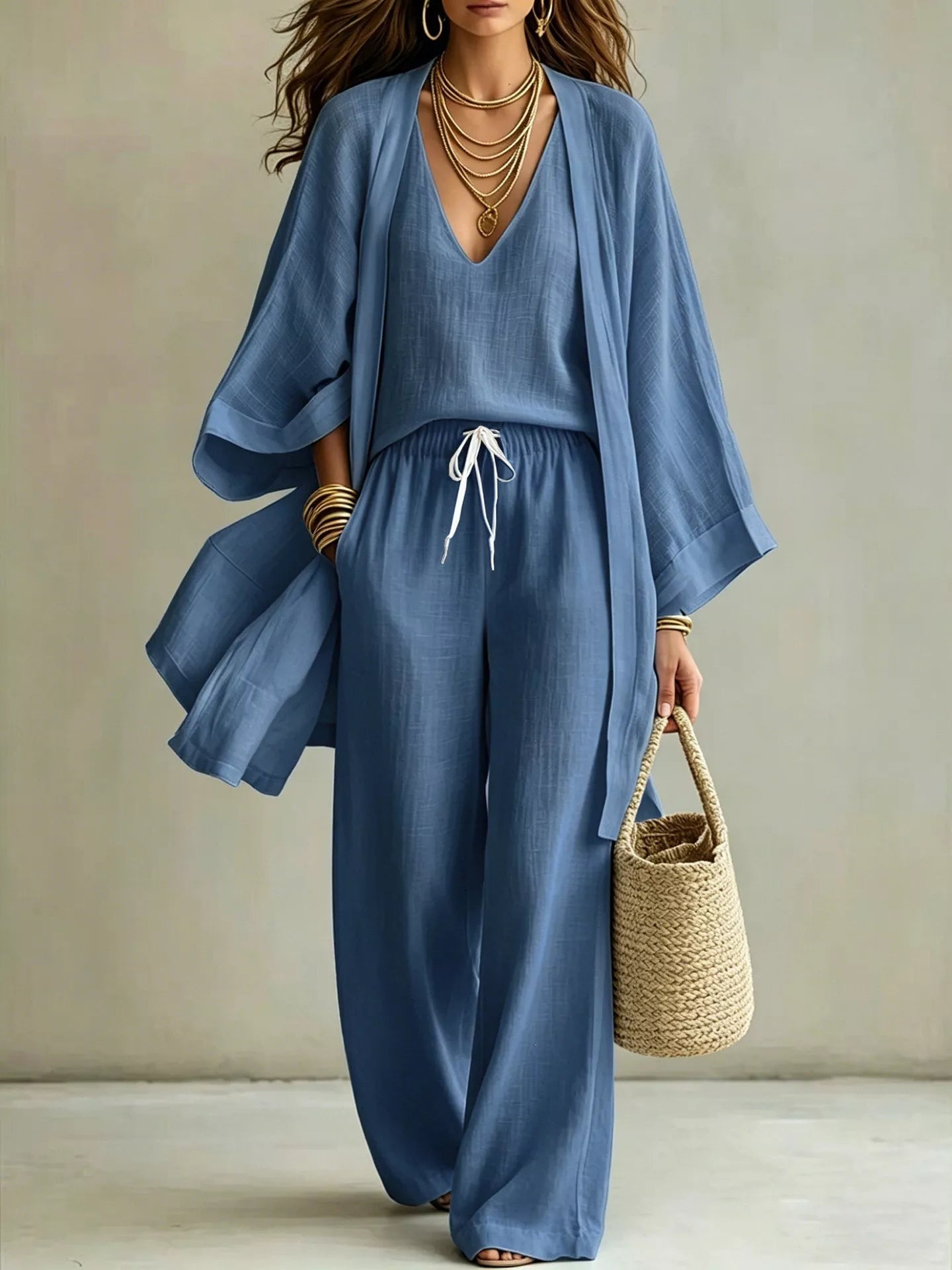 Full Size V-Neck Tank & Cardigan and Pants Set Plus Size