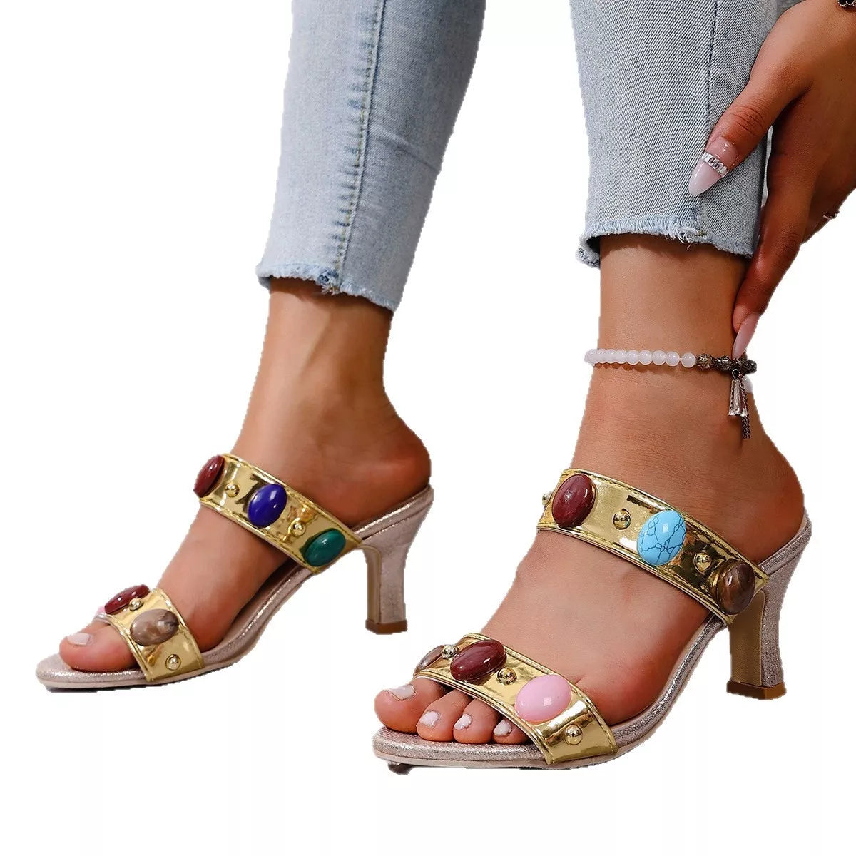 Open Toe Block Heels Sandals