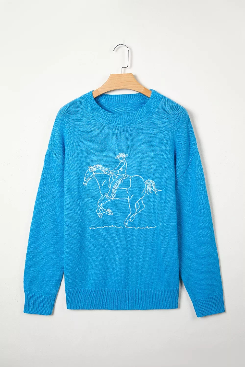 Western Embroidery Drop Shoulder Sweater