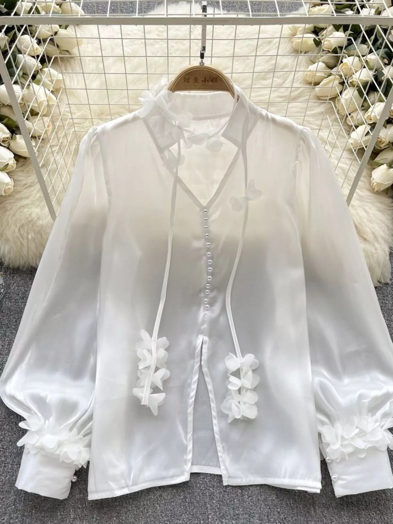 Sheer Floral Embellished Shirt