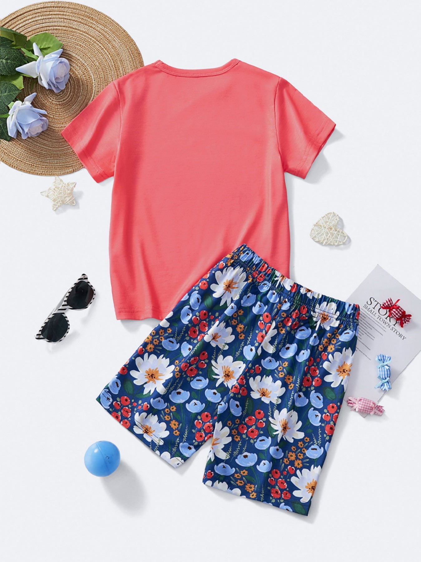 Children's Floral Short Sleeve Tee and Shorts Set