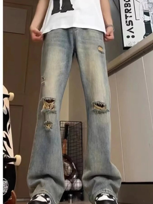 Men's Full Size Distressed Wide Leg Jeans Plus Size
