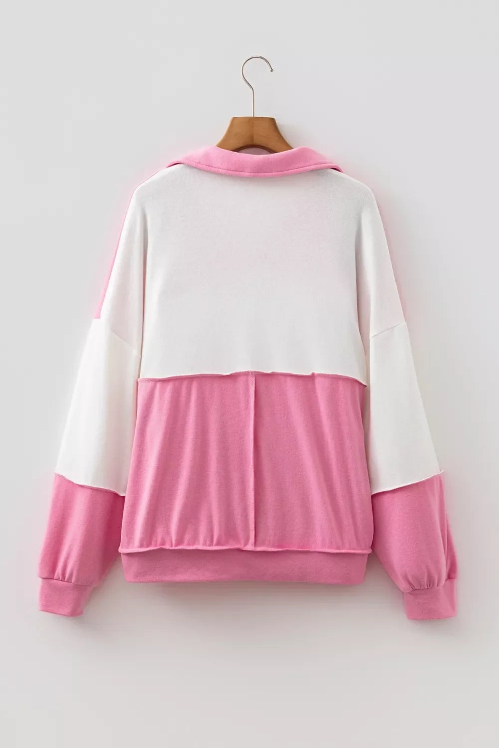 Color Block Ricrac Trim Patchwork Collar V Neck Long Sleeve Top
