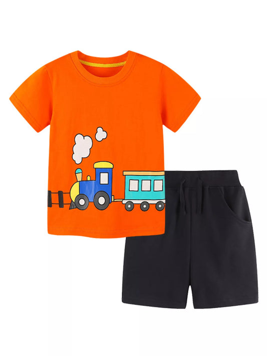 Children's Train Print T-Shirt and Shorts Set