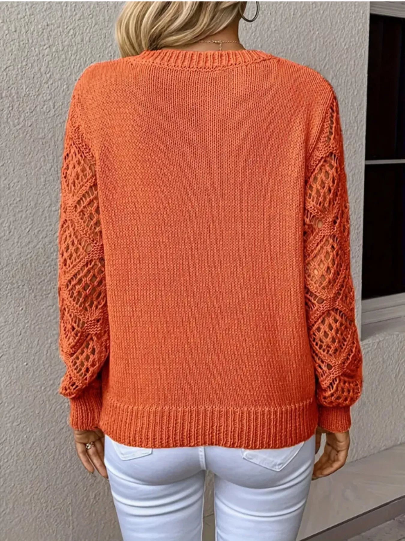 Openwork V-Neck Long Sleeve Sweater