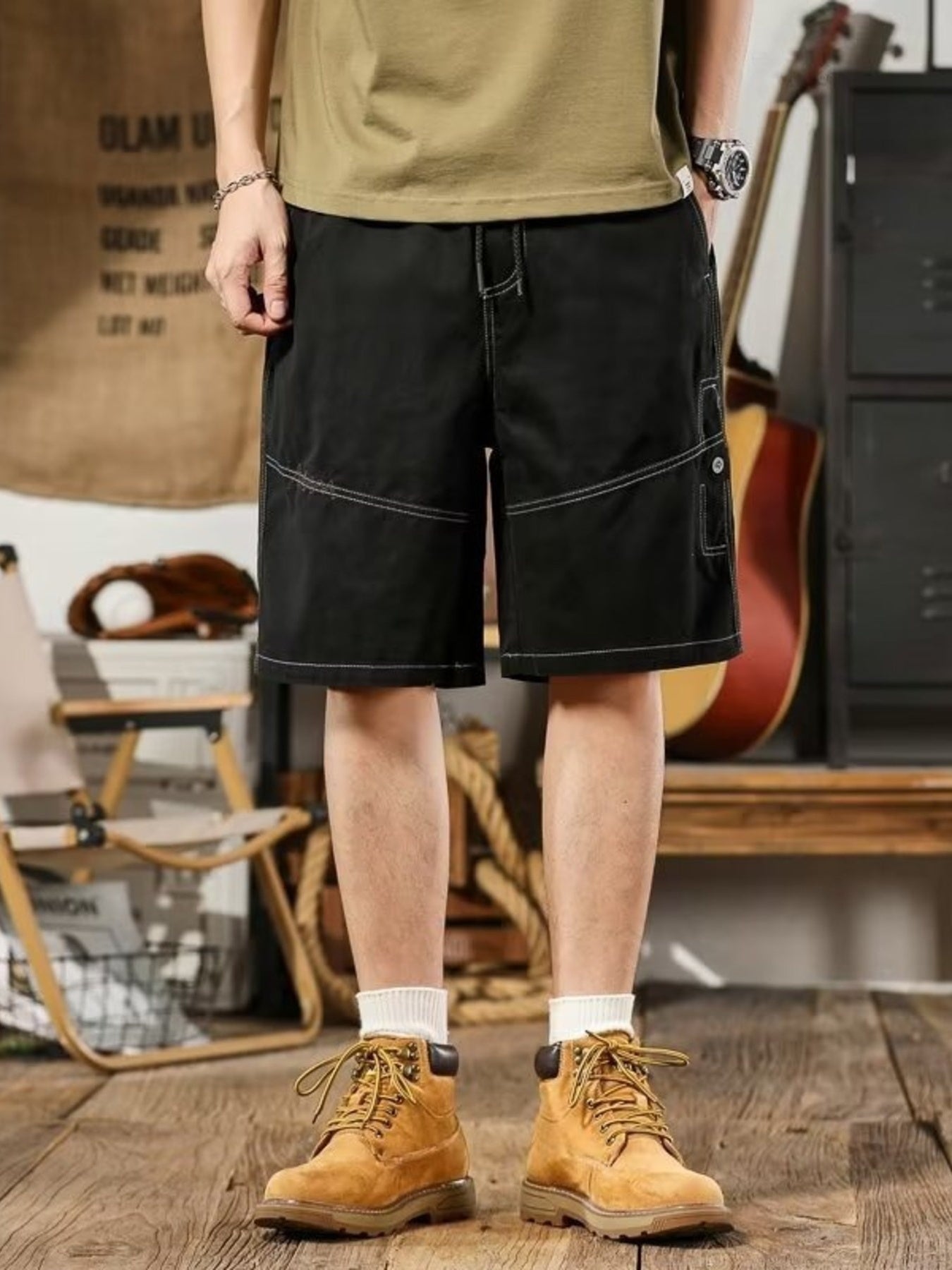 Men's Plus Size Drawstring Shorts with Pockets