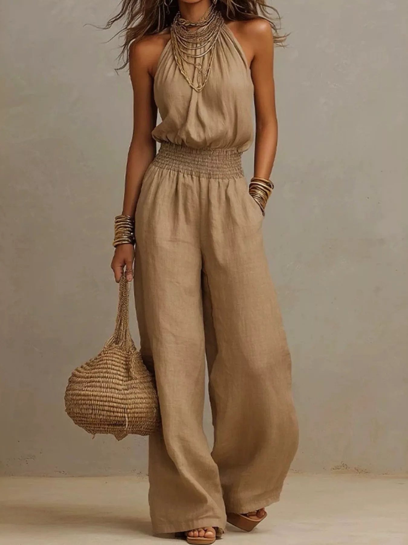Elegant Halter Neck Wide-Leg Jumpsuit