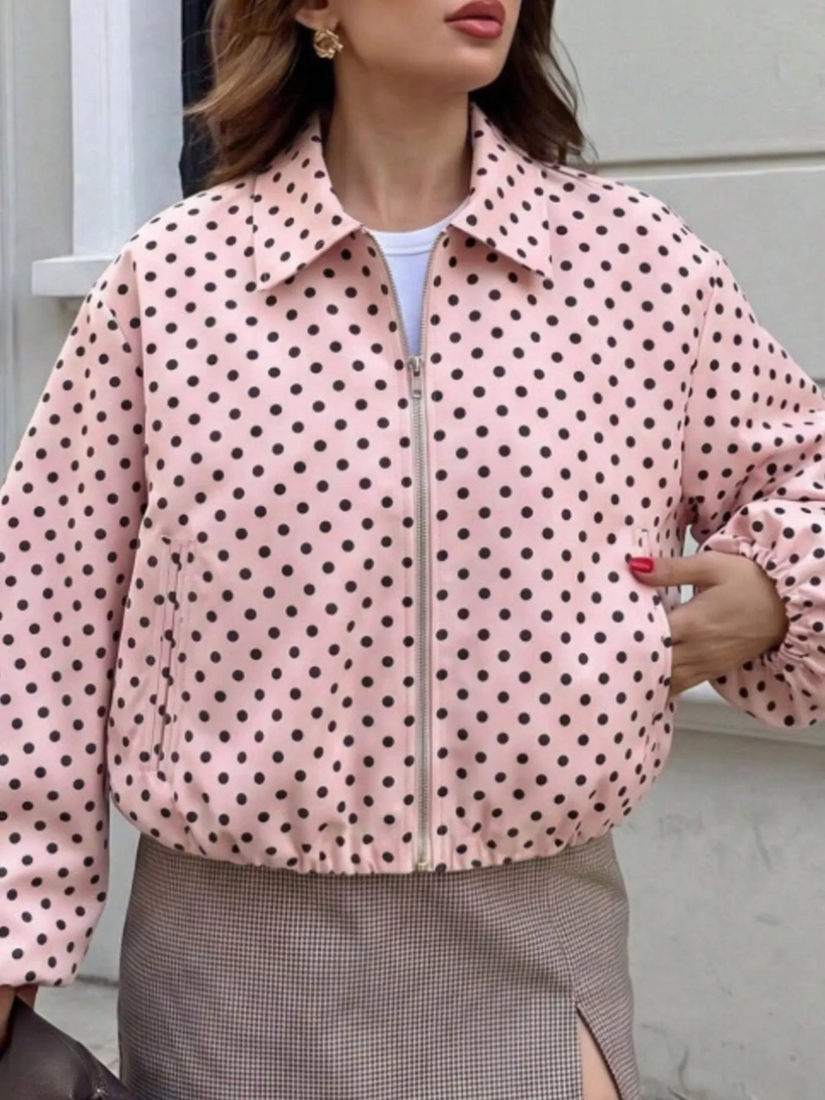 Polka Dot Casual Zip-Up Jacket