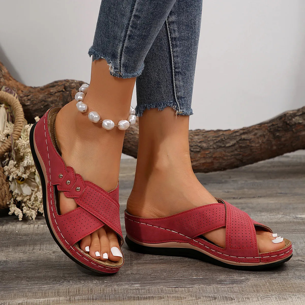 Crisscross Open Toe Wedge Sandals