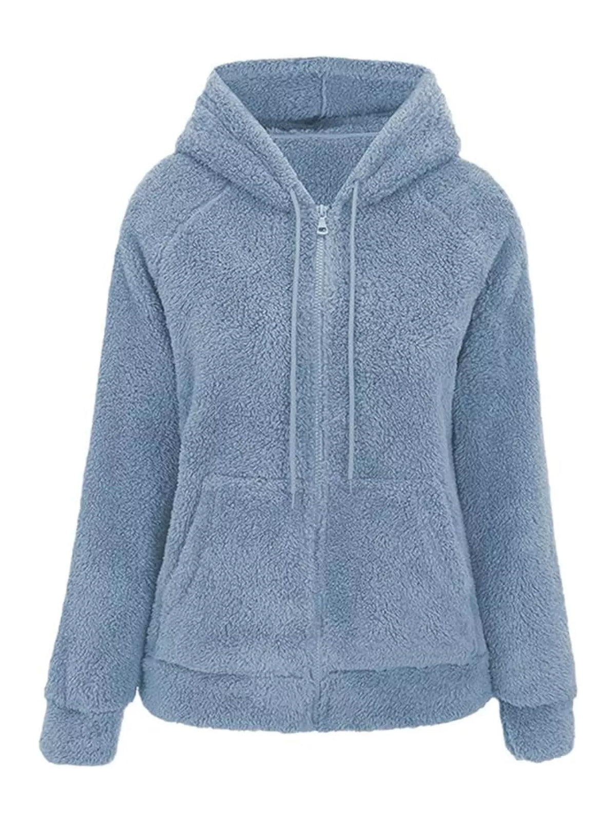 Drawstring Sherpa Zip-Up Hoodie