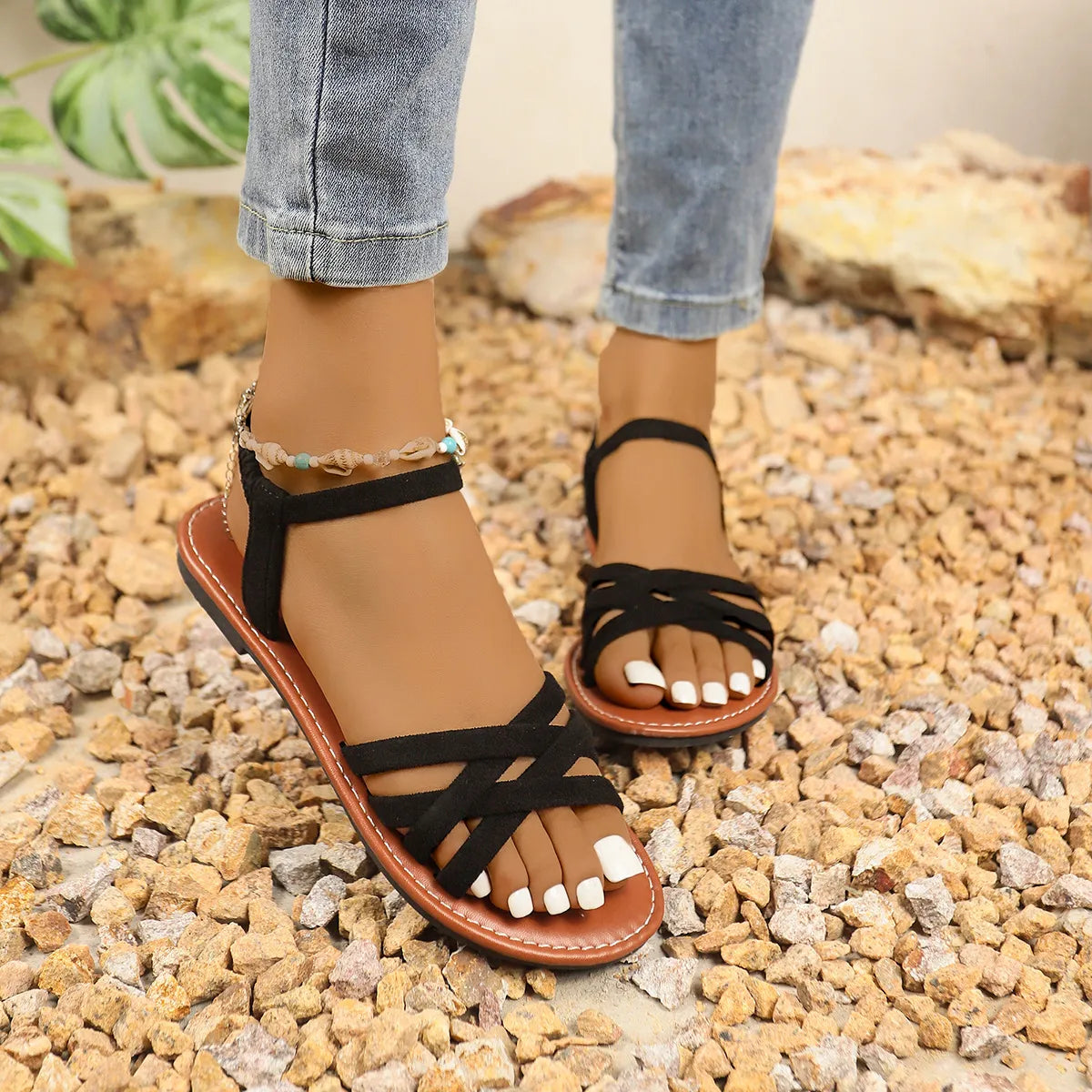 Strappy Ankle Strap Flat Sandals