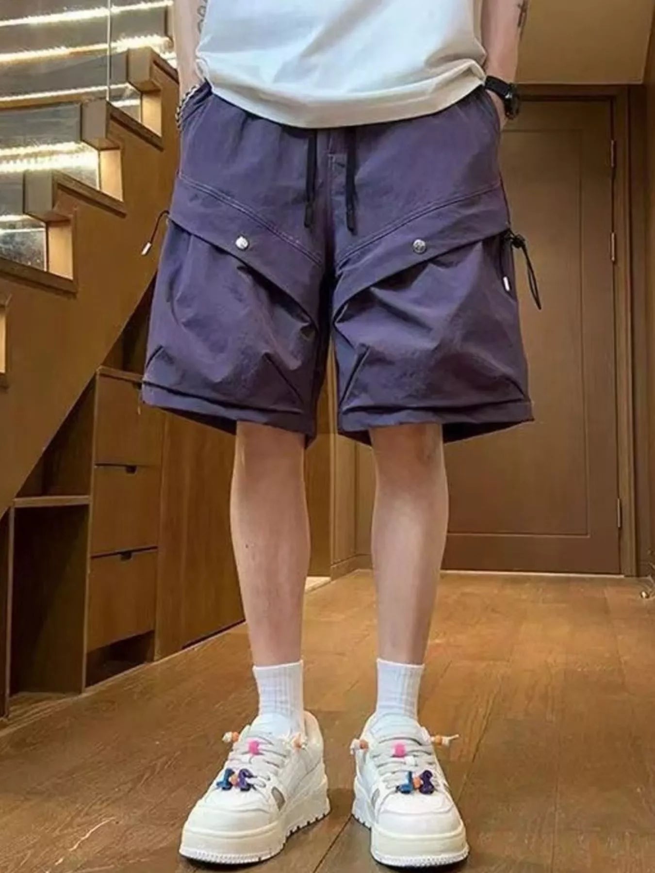 Men's Plus Size Casual Cargo Shorts with Drawstring