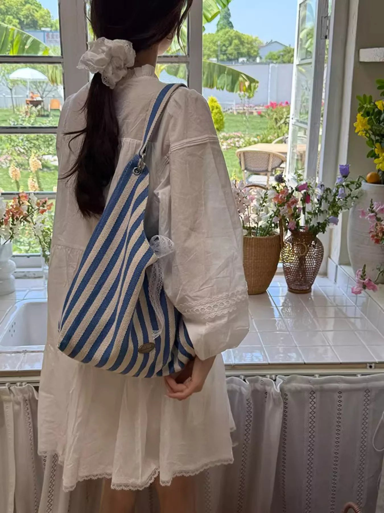 Striped Canvas Tote Bag