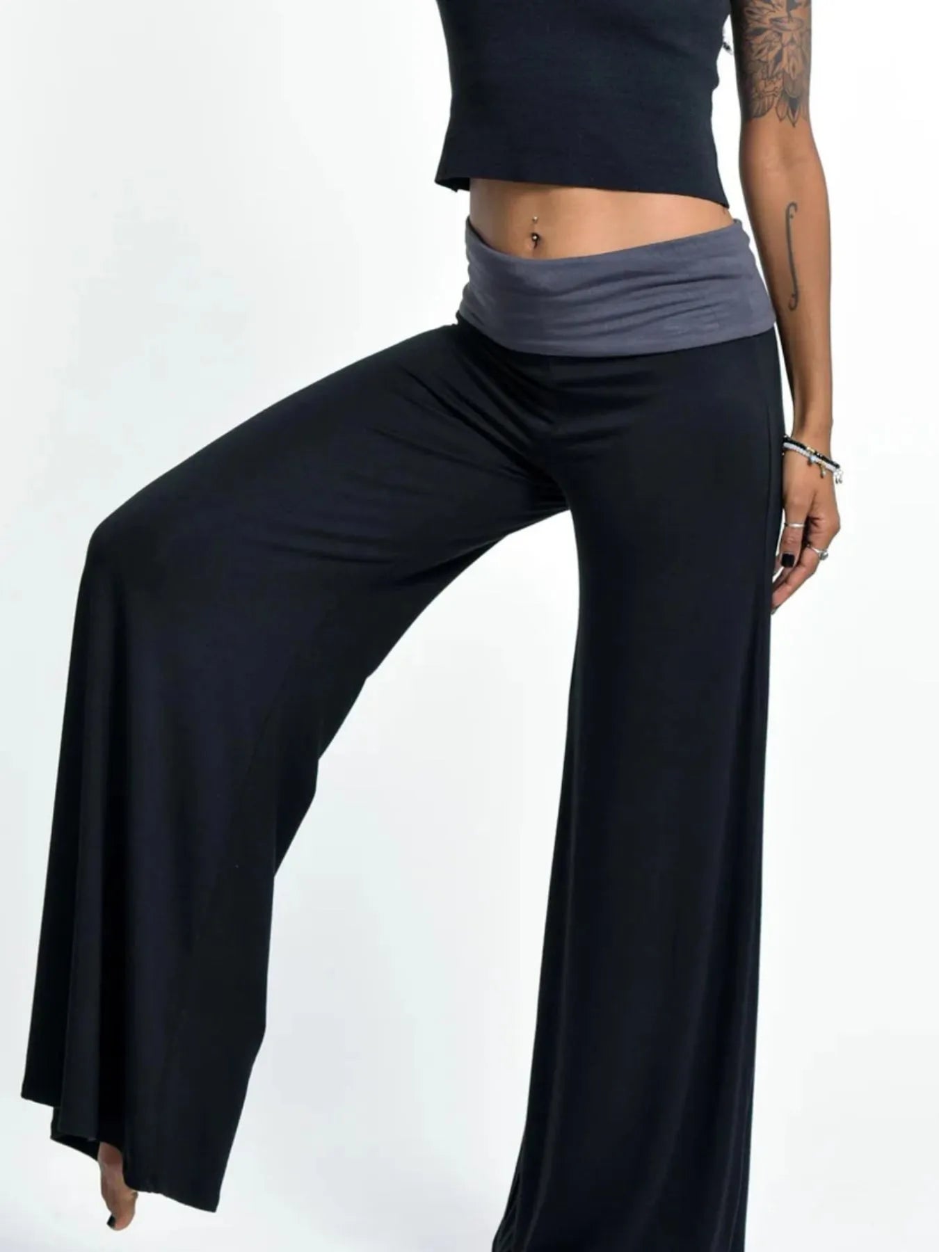 High Waisted Wide Leg Yoga Pants with Contrast Waistband