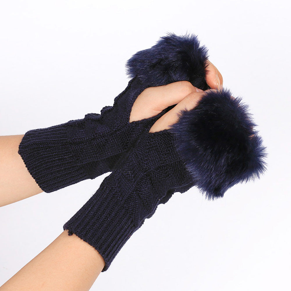 Knitted Gloves Fur Mid Length Half Finger Computer Gloves - Keeps Hands Warm With Soft Acrylic