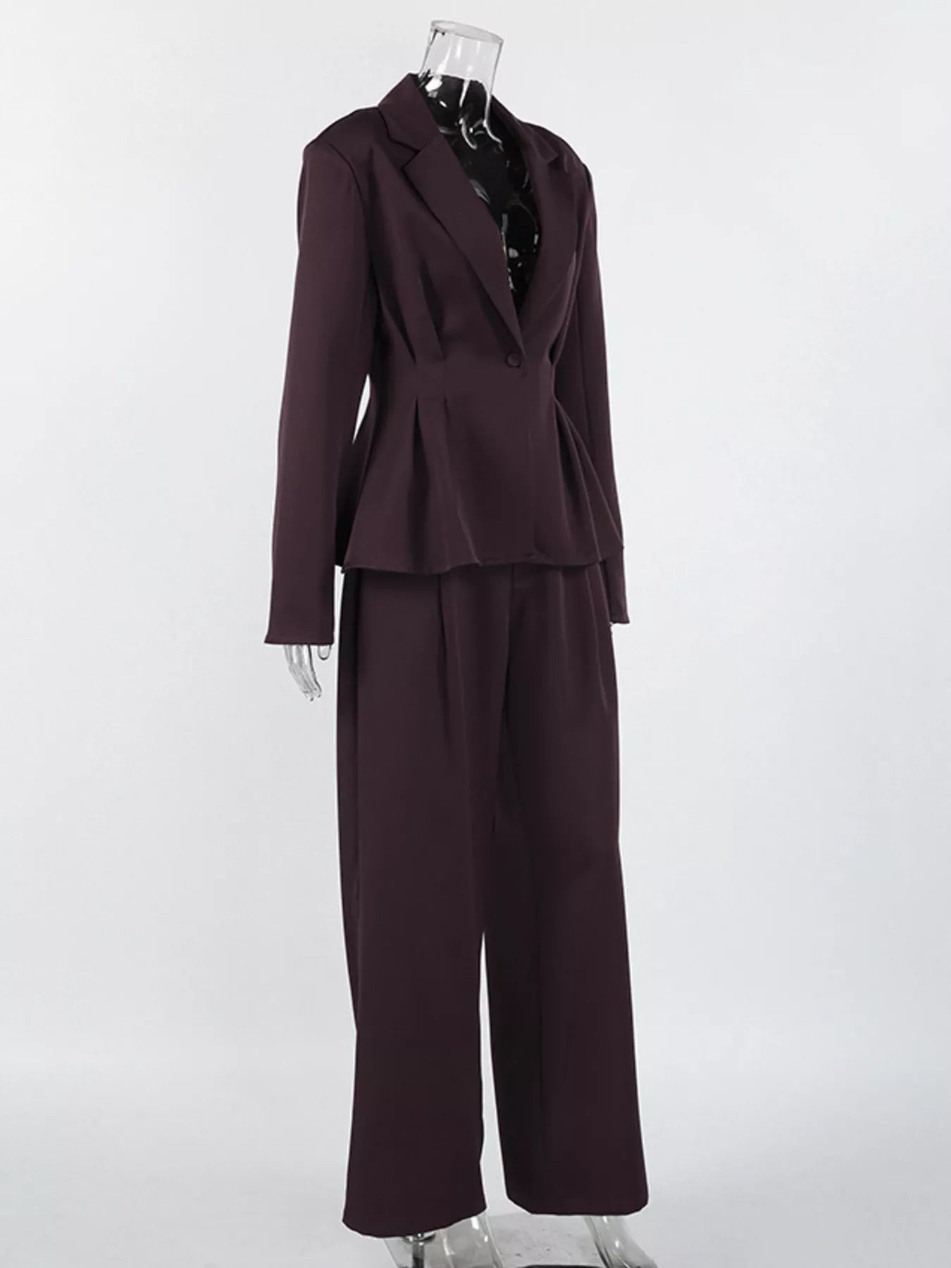One-Button Blazer and Wide-Leg Pants Set
