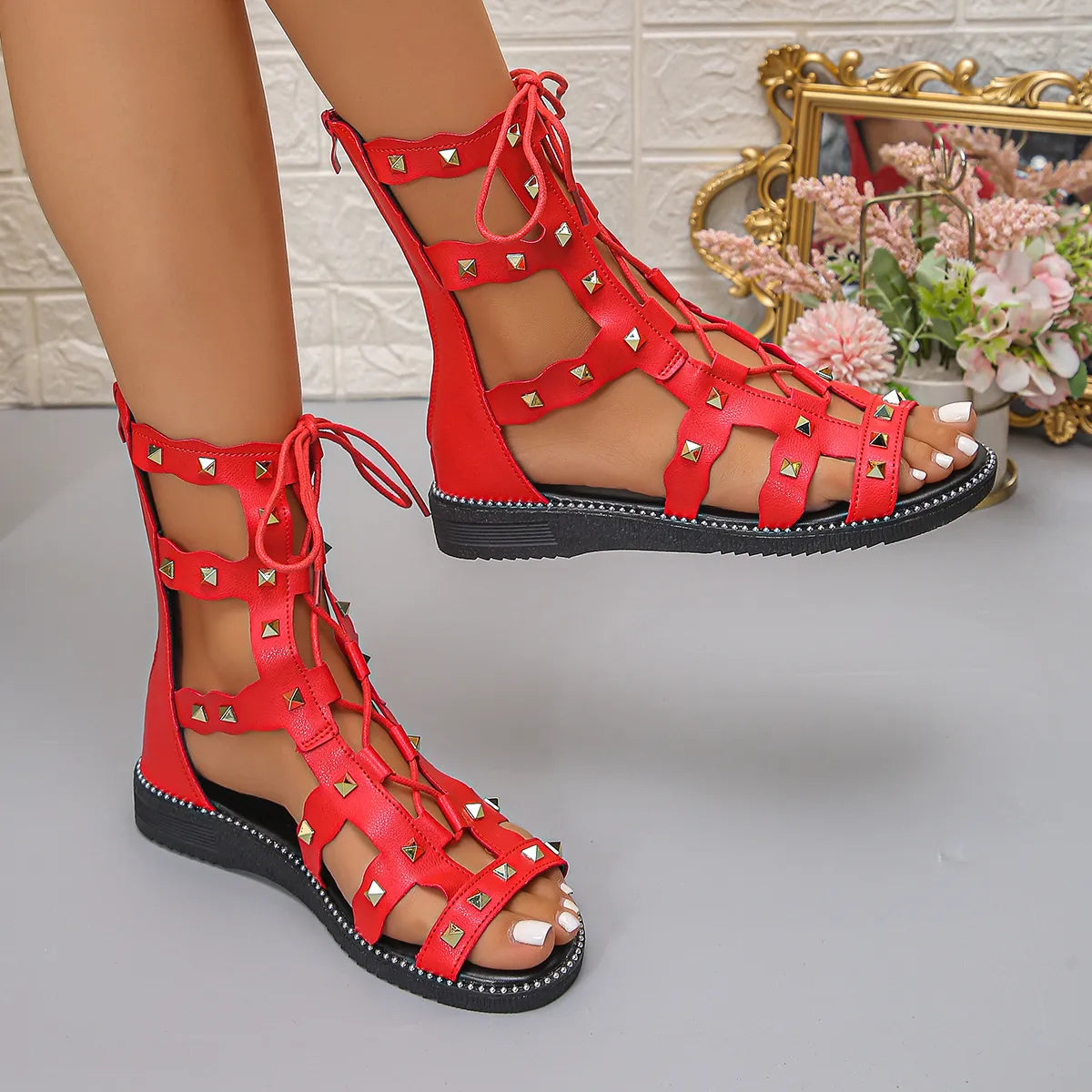 Open Toe Lace Up Sandals