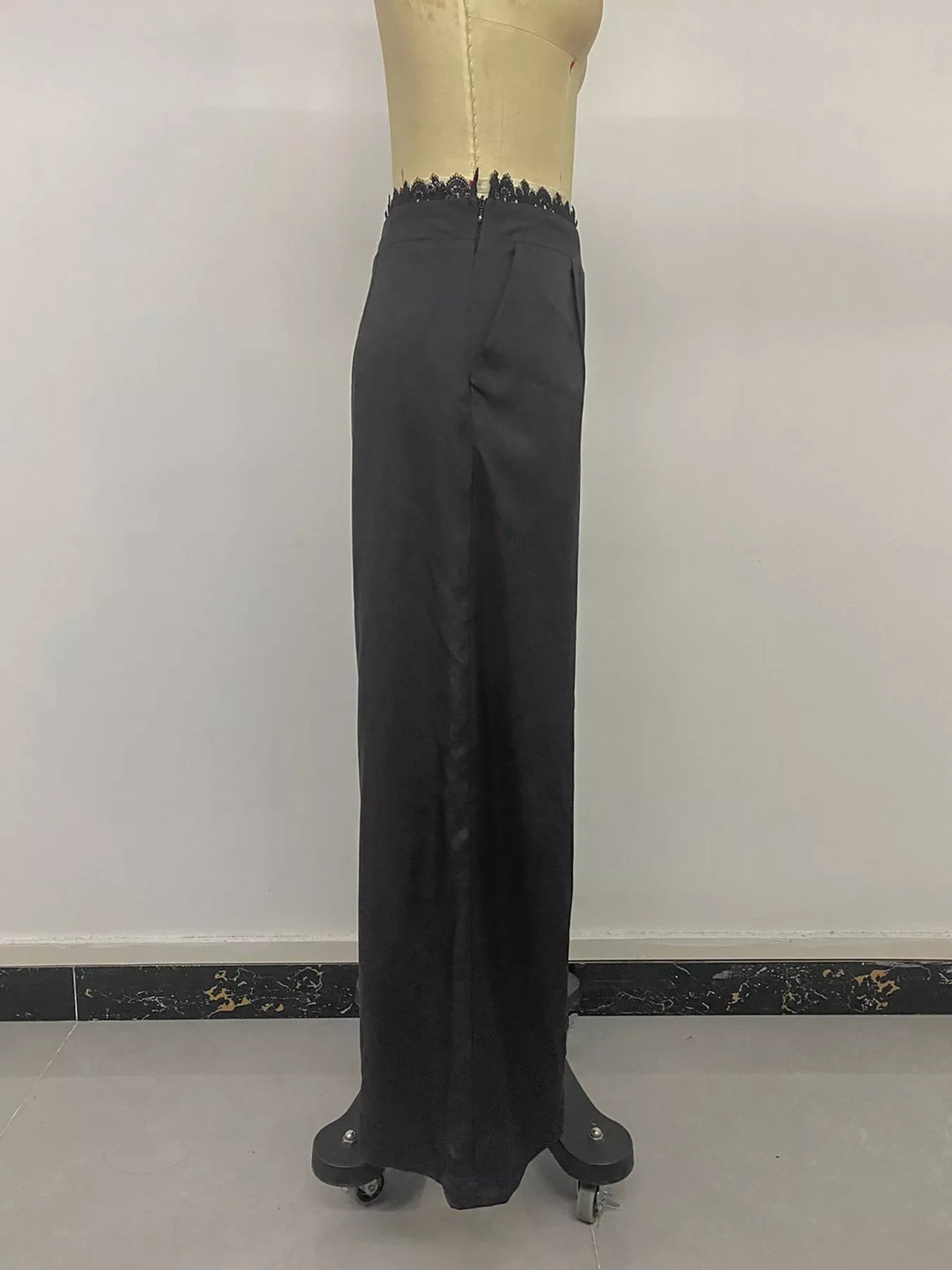 High-Waisted Wide-Leg Lace-Trimmed Pants