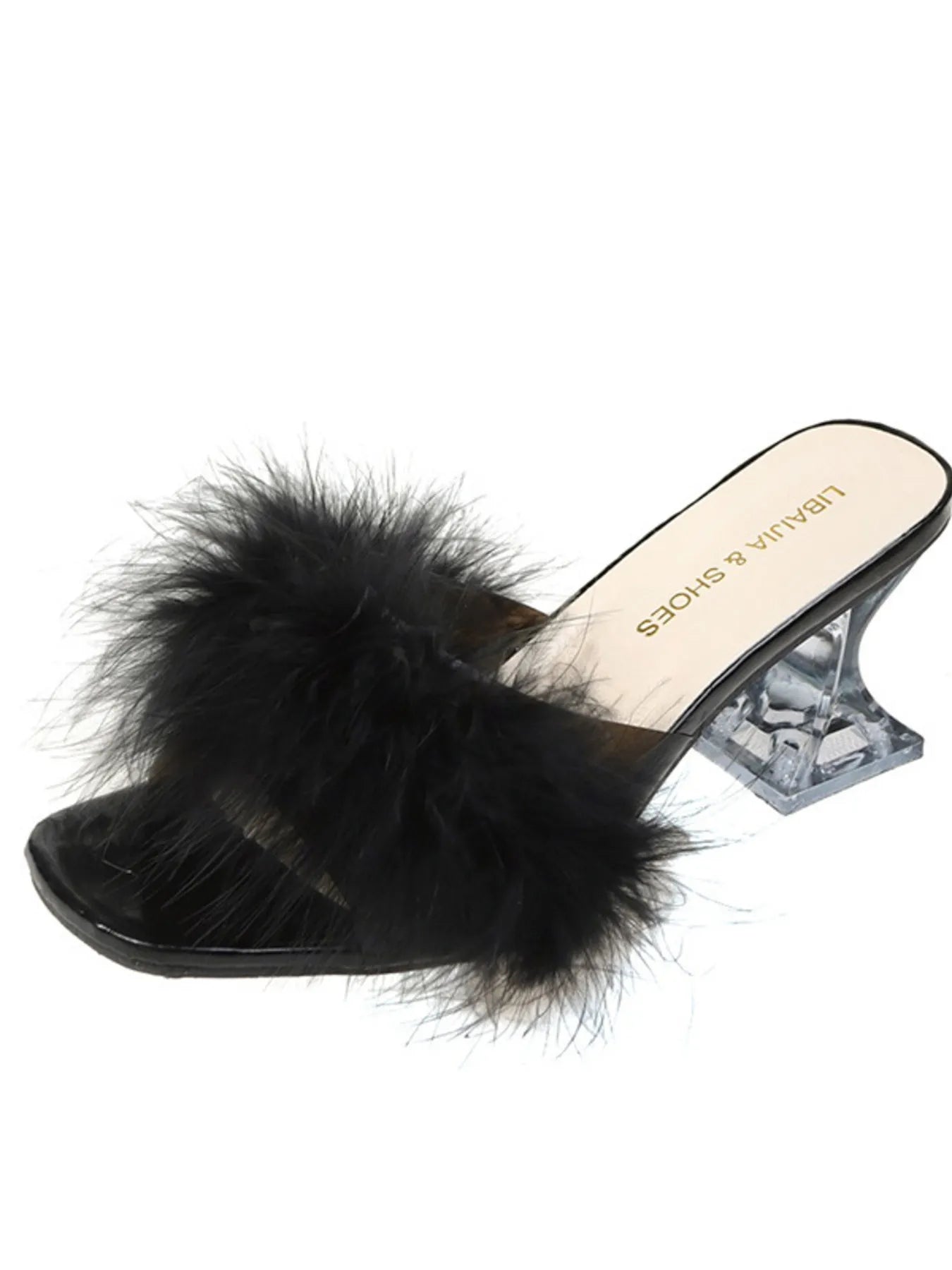 Fluffy Strap Block Heel Sandals